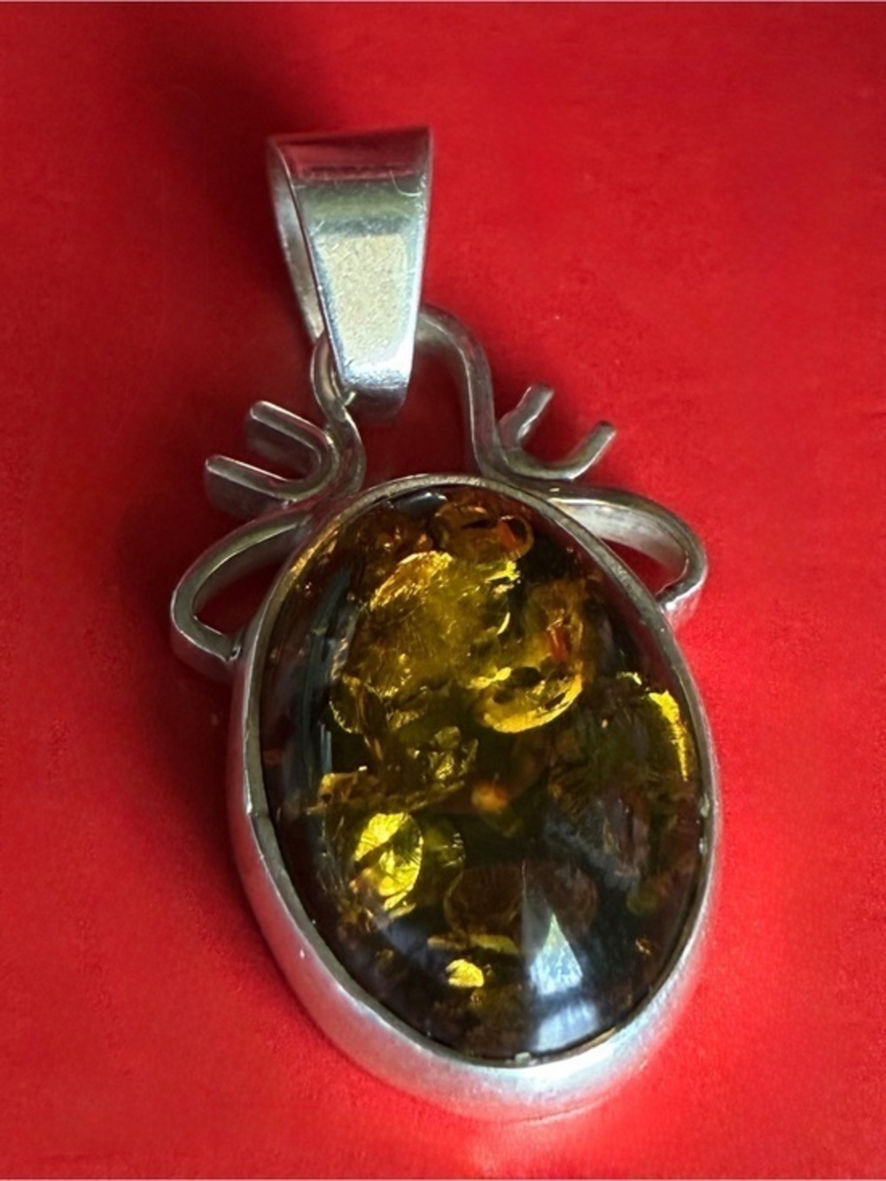 925 Sterling Silver Honey Amber Oval Pendant - Yellow Amber Necklace